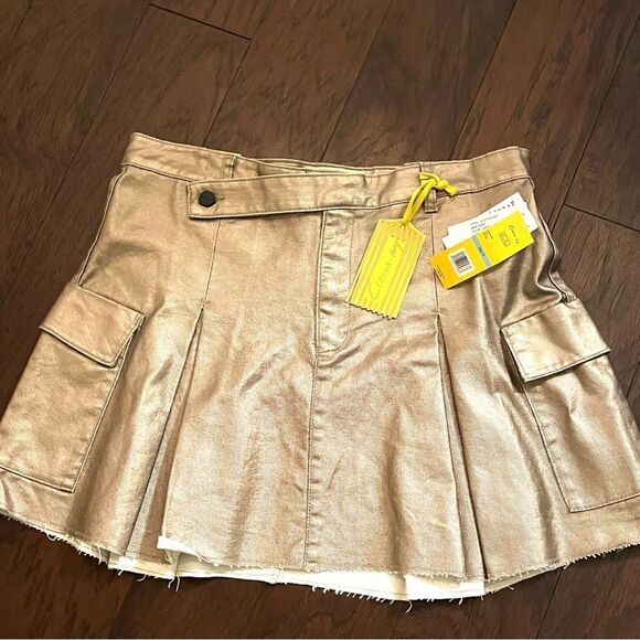 Circus by Sam Edelman Gold Cargo Packets Mini Skirt w Cut Hem Size 31 NWT - Picture 2 of 10
